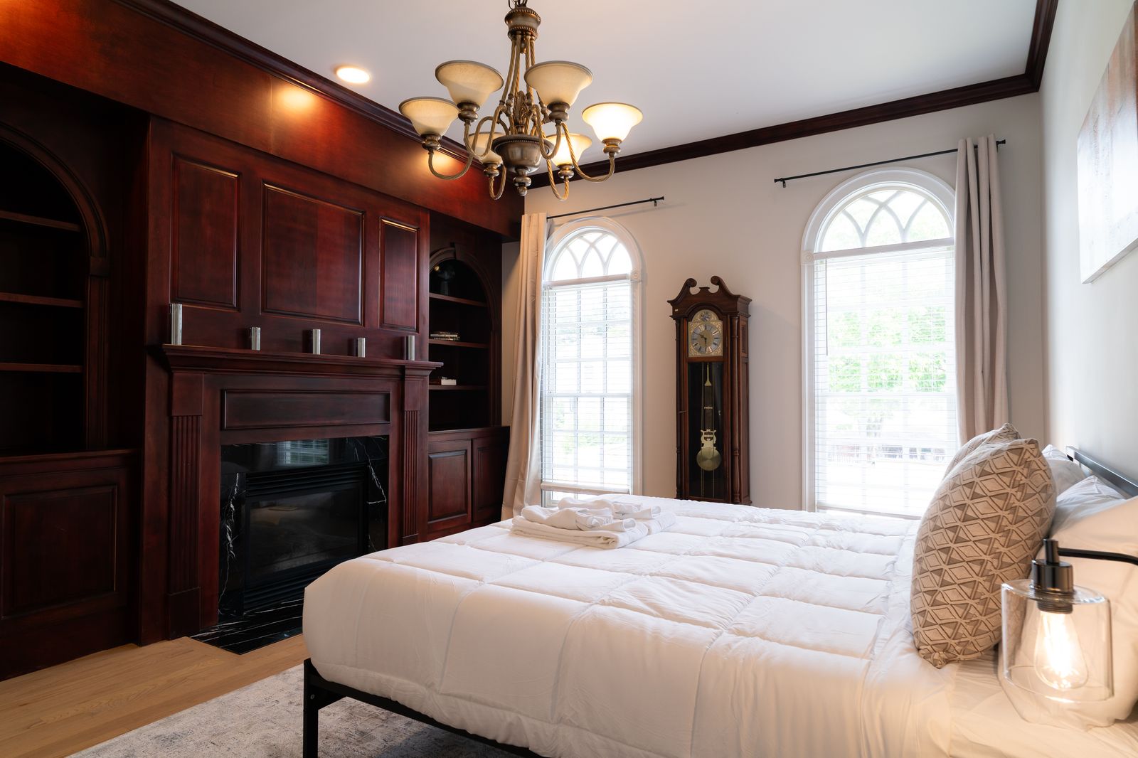 Cherry millwork and fireplace surround